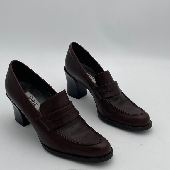 Vintage Franco Fortini Sabrina Brown Leather Block Heel Loafers women 9M office - Picture 1 of 10